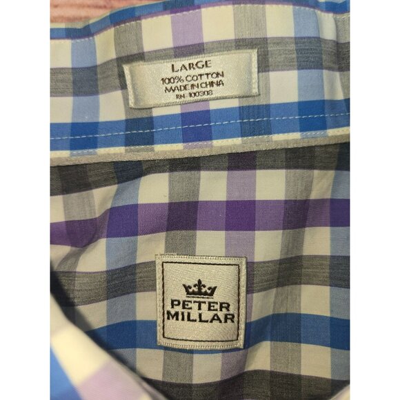 Peter Millar Mens Multicolor Gingham Check Dress Shirt Large - Picture 5 of 6